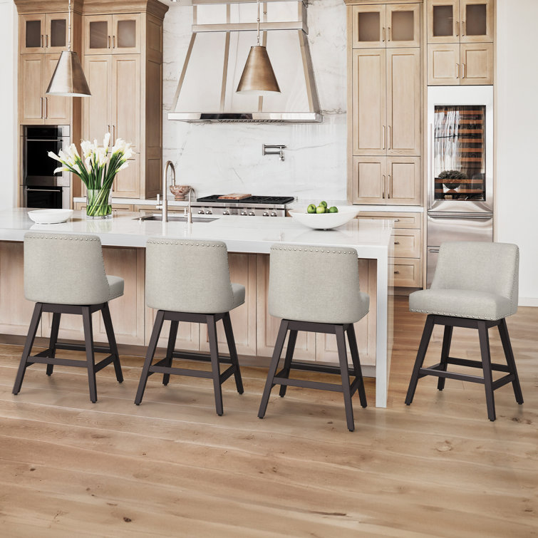 26 Inch Bar Stools Set Of 4 Swivel Counter Stools With Back Upholstered Barstools Solid Wood Legs With Footrest Modern Bar Stool For Kitchen Island